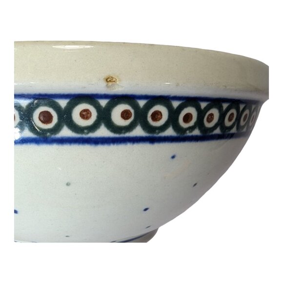 Handmade Boleslawiec Polish Pottery Bowl 7.5" Blue & White with Dotted Pattern - Picture 3 of 8